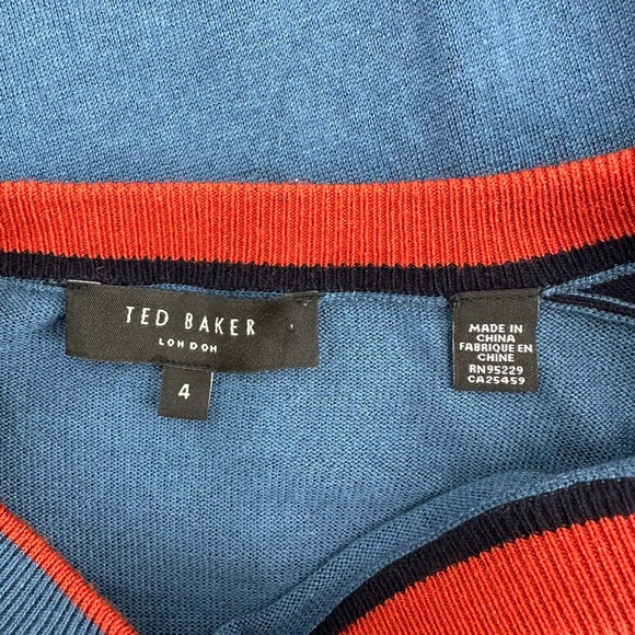 TED BAKER Mid-Blue Noirmon Crew Striped Jumper Wool/Cashmere Blend - Picture 12 of 13